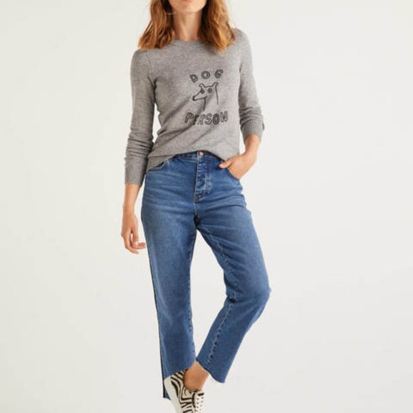 Boden Estella Sweater Dog Person Gray 